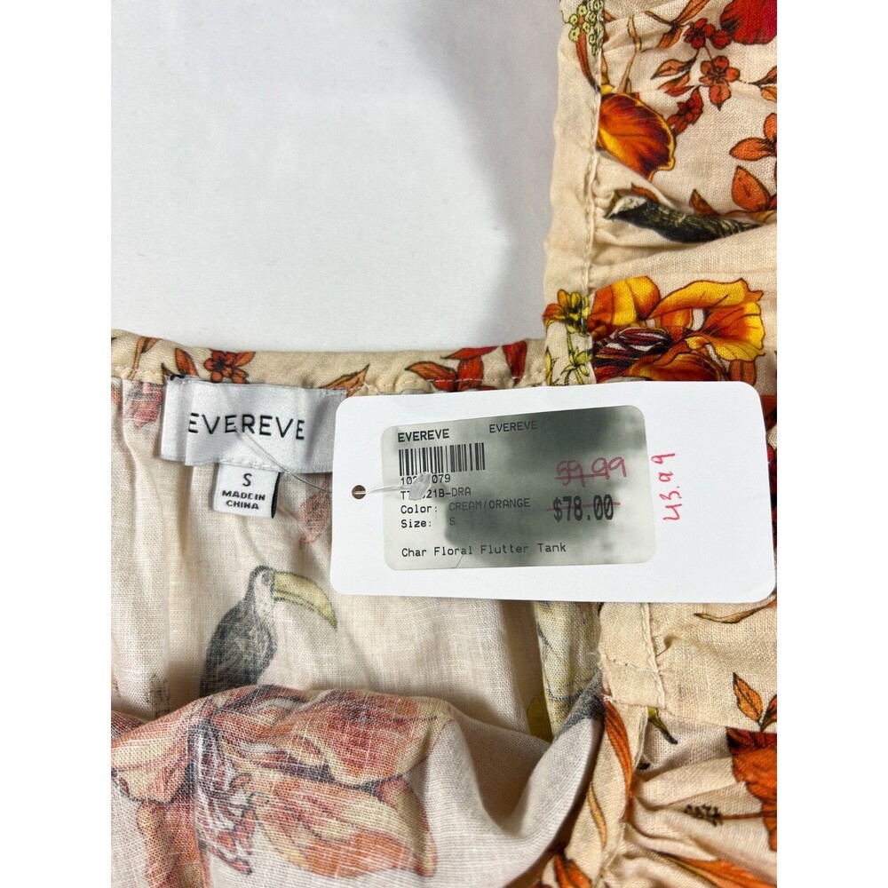 NWT‎ Evereve Char Floral Flutter Tank S Linen Ruffle Butter Yellow Feminine Boho - Picture 4 of 8